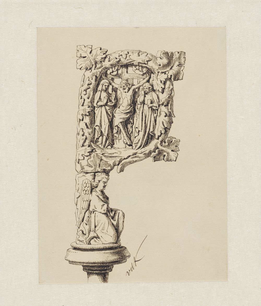 Ivoren bisschopsstaf, met de kruisiging van Christus (1837 - 1895) by David van der Kellen 1827 1895