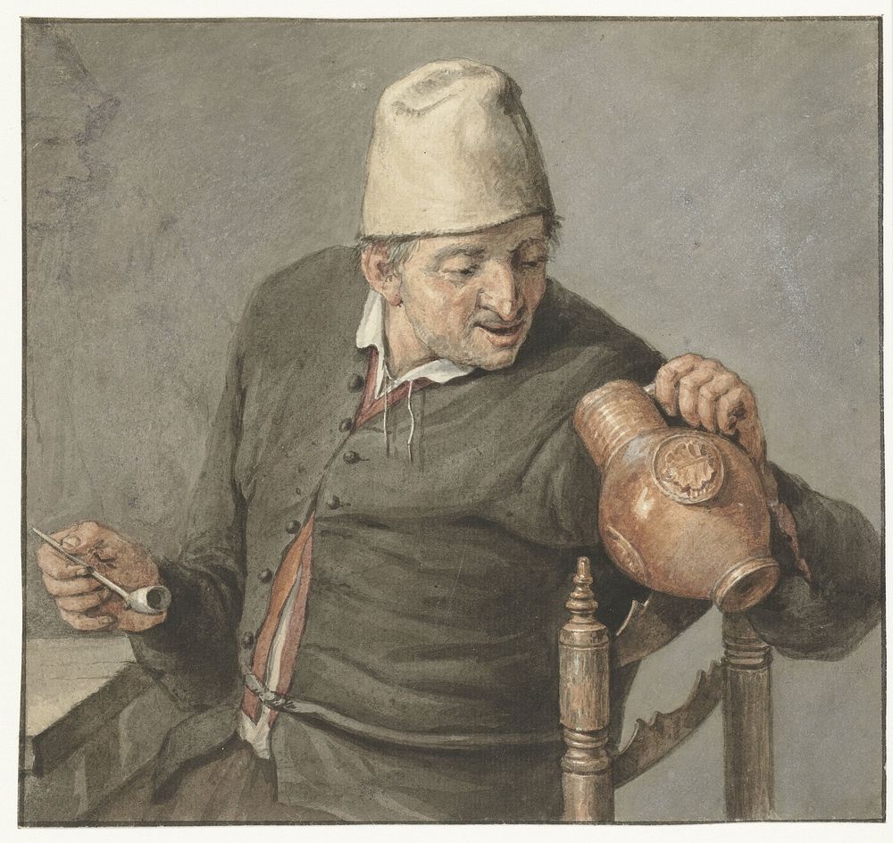 Roker, kijkend in een kruik (1670 - 1750) by anonymous and Cornelis Dusart
