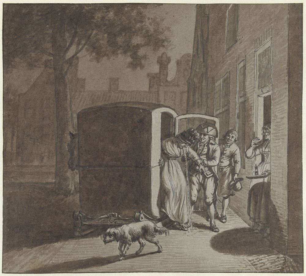 De thuiskomst van twee leden van de vriendenkring (1751 - 1799) by Jacob Cats 1741 1799