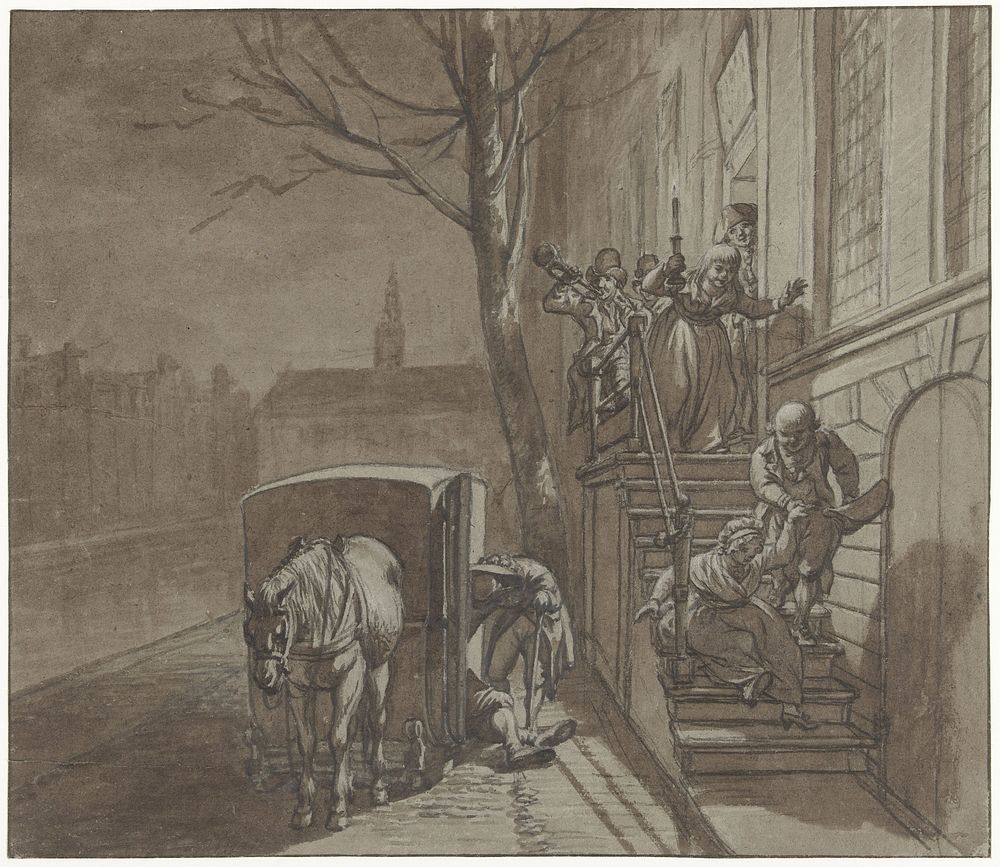 De vrienden vertrekken van het huis van Haazel (1751 - 1799) by Jacob Cats 1741 1799