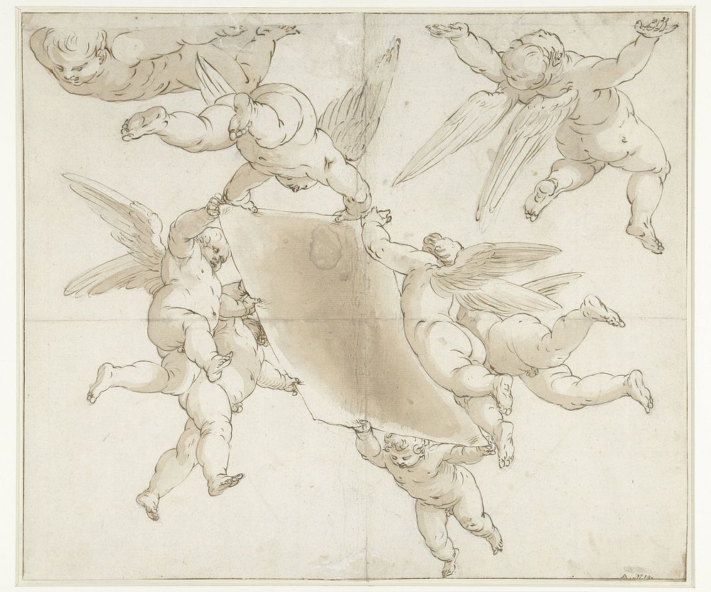 Vliegende engeltjes met een doek (1600 - 1699) by Cherubino Alberti, anonymous and Francesco Albani