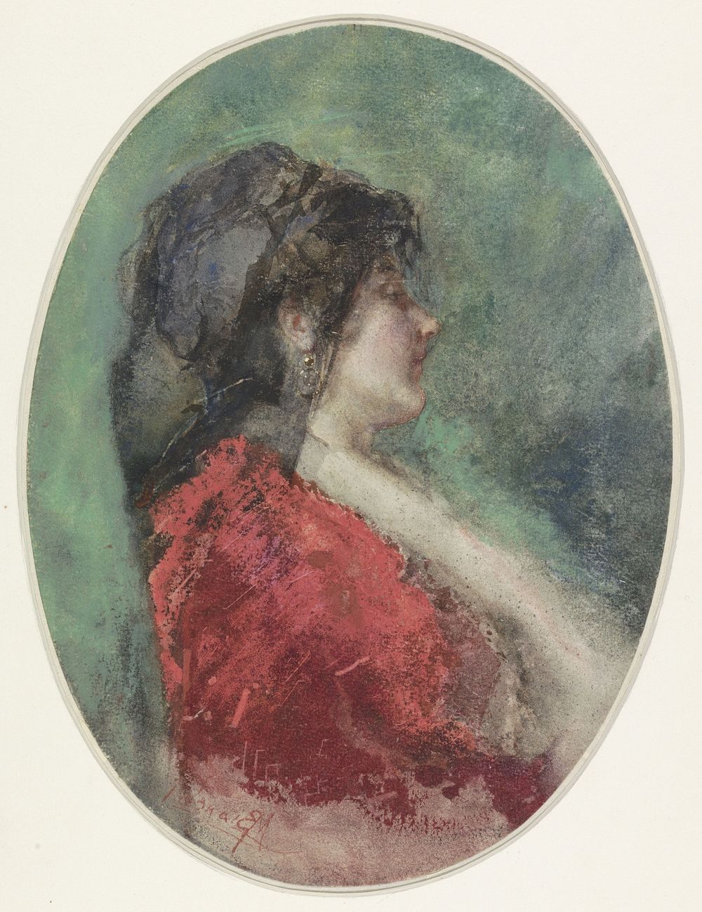 Portret van een jonge vrouw in profiel (1855 - 1892) by Mosè di Giosuè Bianchi