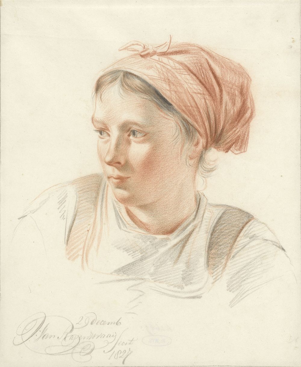 Portret van jonge vrouw, driekwart naar links (1827) by Jan van Ravenswaay