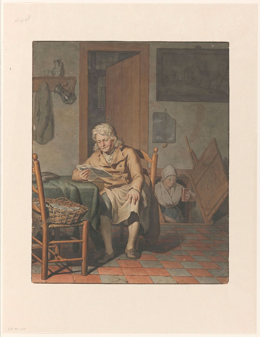 Interieur met lezende man. (1790 - 1852) by Pieter Christoffel Wonder
