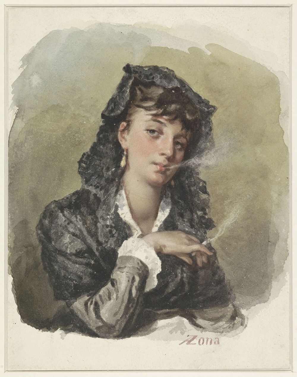 Jonge vrouw met een sigaret (1823 - 1892) by Antonio Zona
