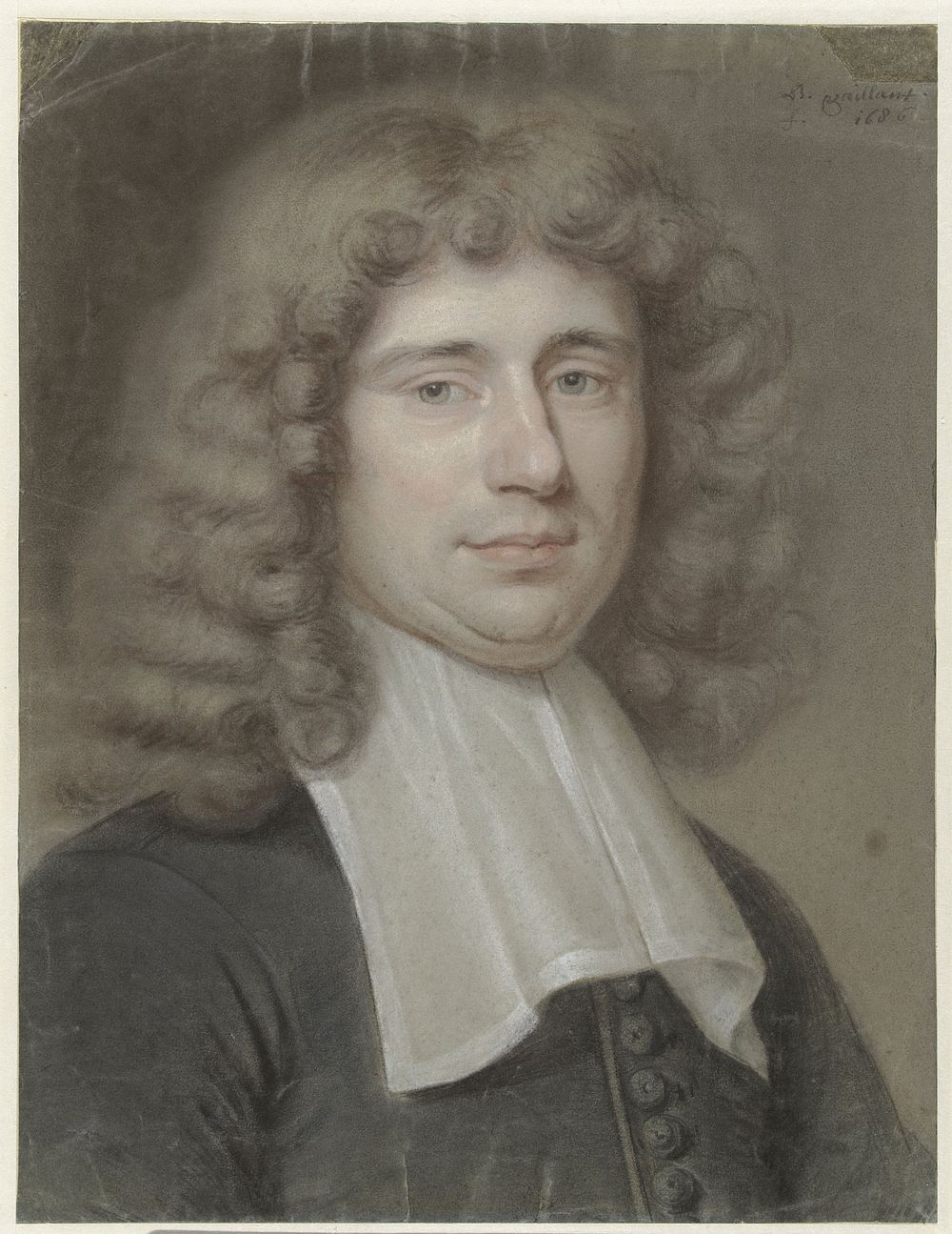 Portret van een onbekende man, buste, naar rechts (1686) by Bernard Vaillant