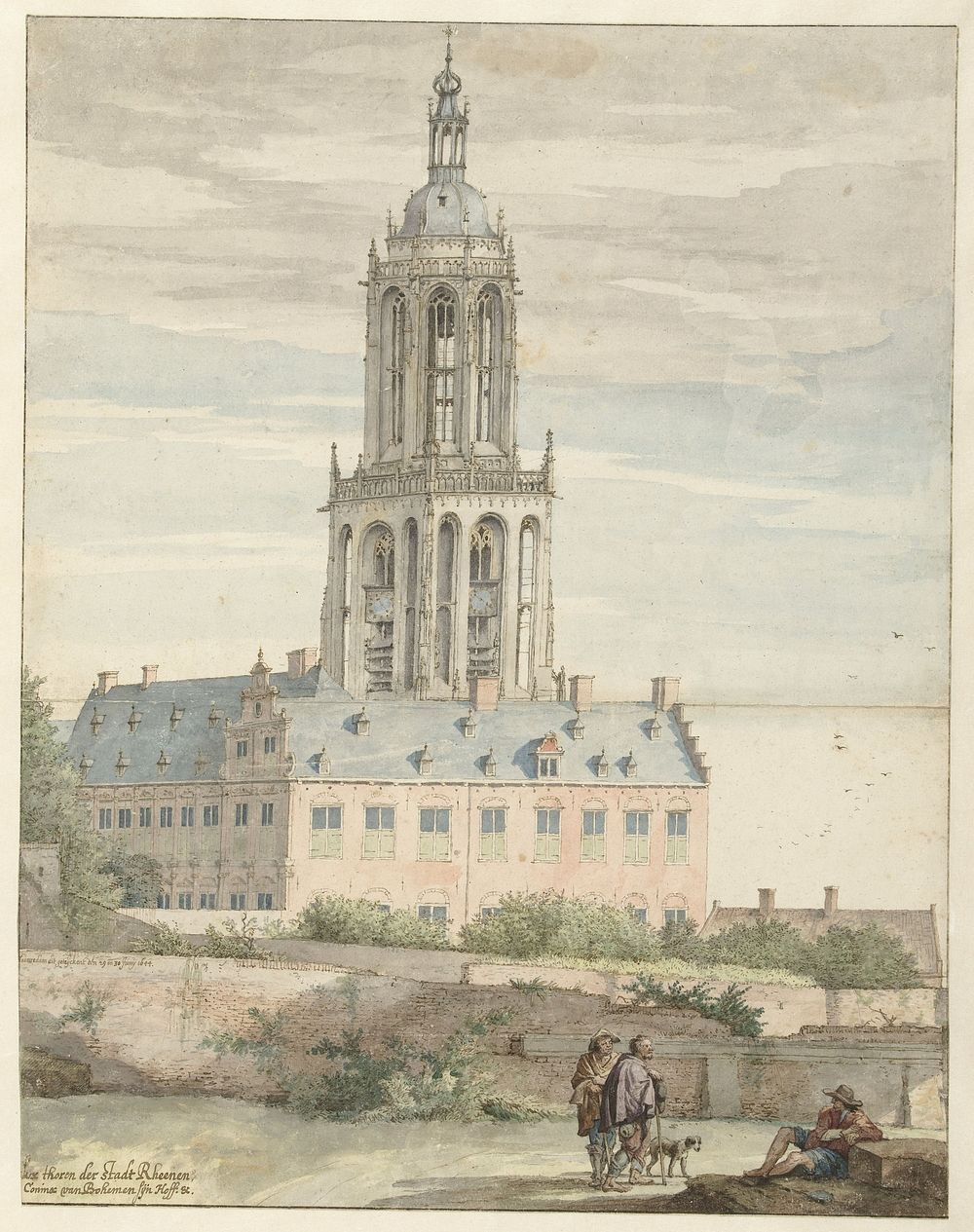 View of the Palace of Frederik V, Elector Palatine, and the Sint-Cunerakerk, Rhenen (1644) by Pieter Jansz Saenredam and…