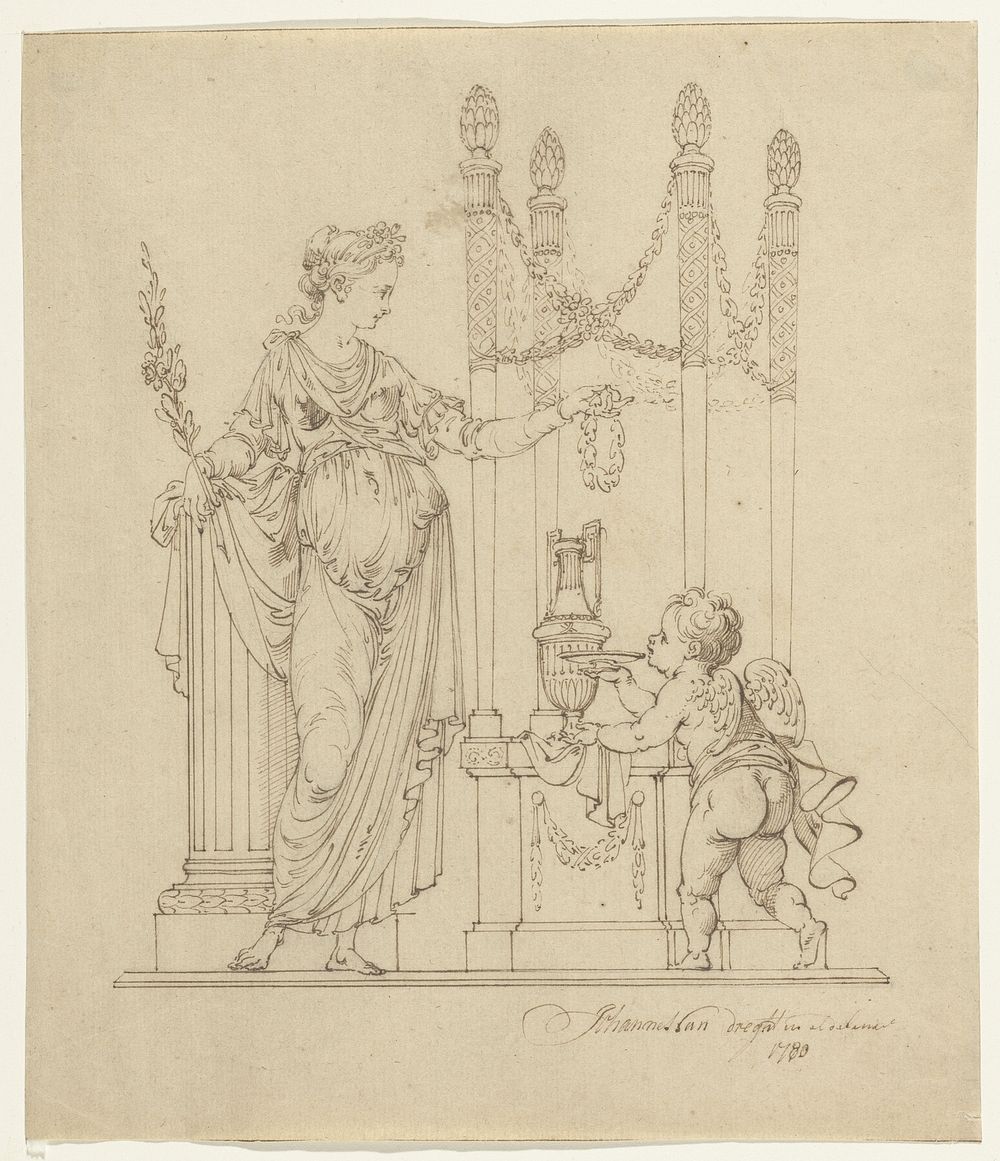 Vrouw met rechts een engel (1780) by Johannes van Dregt