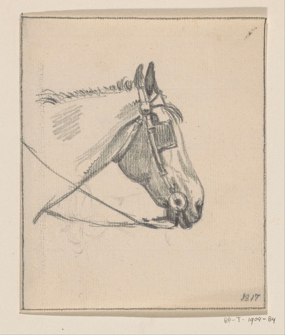 Hoofd van een paard met oogkleppen, naar rechts (1817) by Jean Bernard