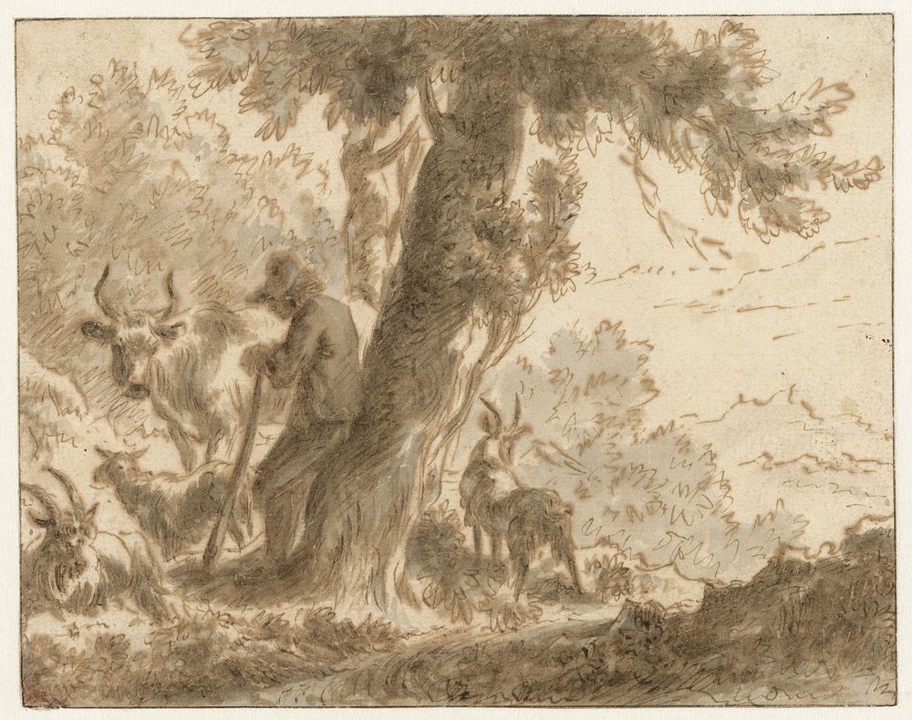 Herder en zijn vee bij een boom (1630 - 1683) by Nicolaes Pietersz Berchem