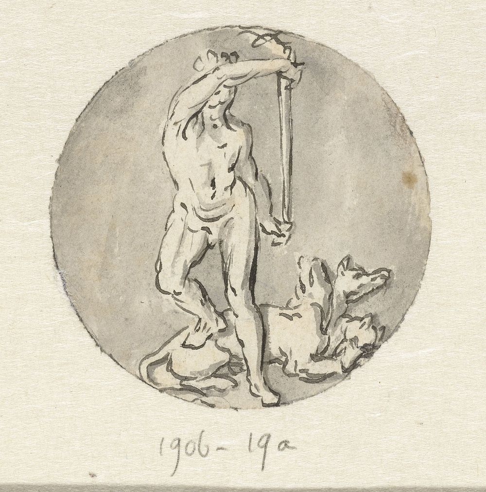 Variant voor medaillon: Hercules met Cerberus (1692 - 1749) by Jan van Huysum