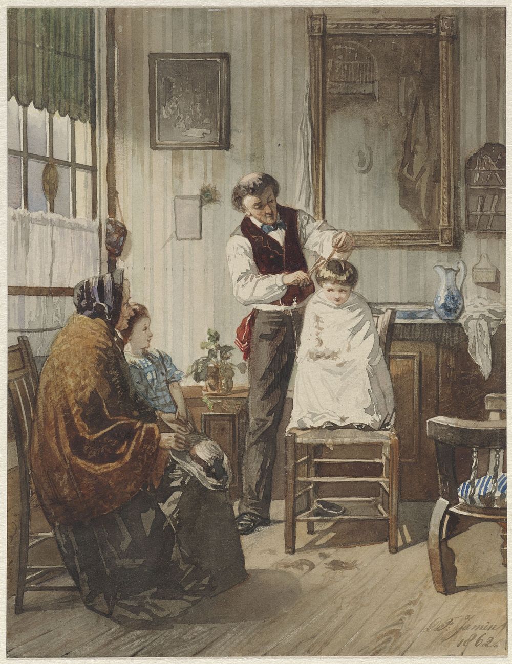 Kind bij de kapper (1862) by Diederik Franciscus Jamin