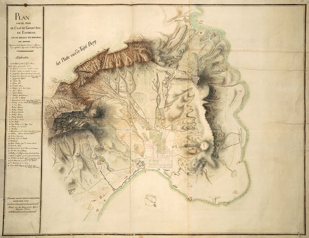 Kaart van Kaapstad en omgeving (1782) by Robert Jacob Gordon and Johannes Schumacher