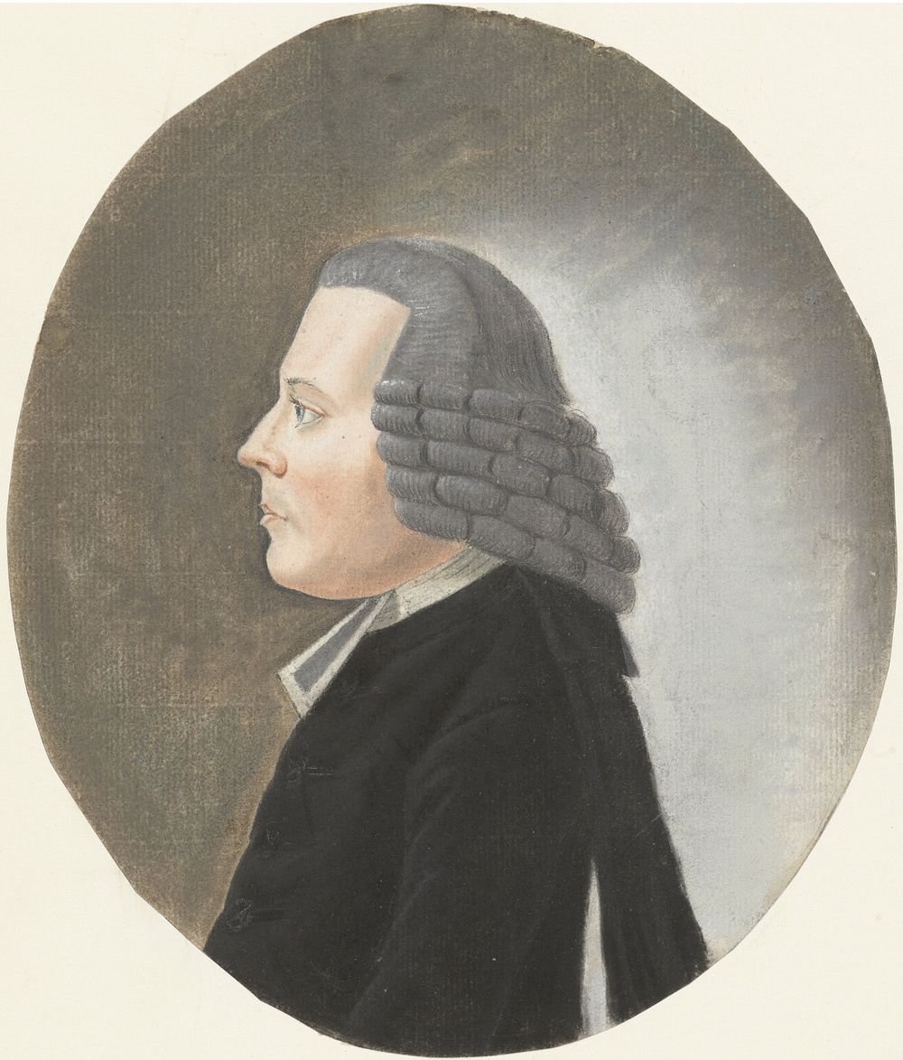 Portret van een predikant met grijze pruik, profiel, naar links (1700 - 1800) by anonymous