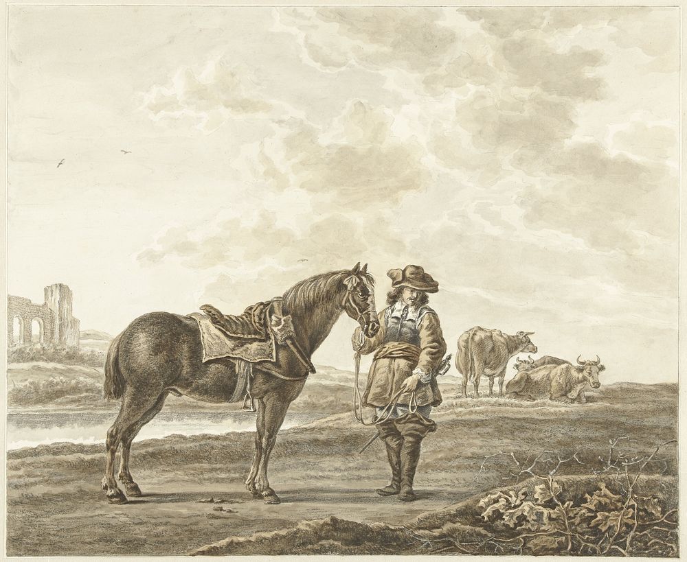 Ruiter in landschap (1741 - 1820) by Abraham Delfos and Aelbert Cuyp