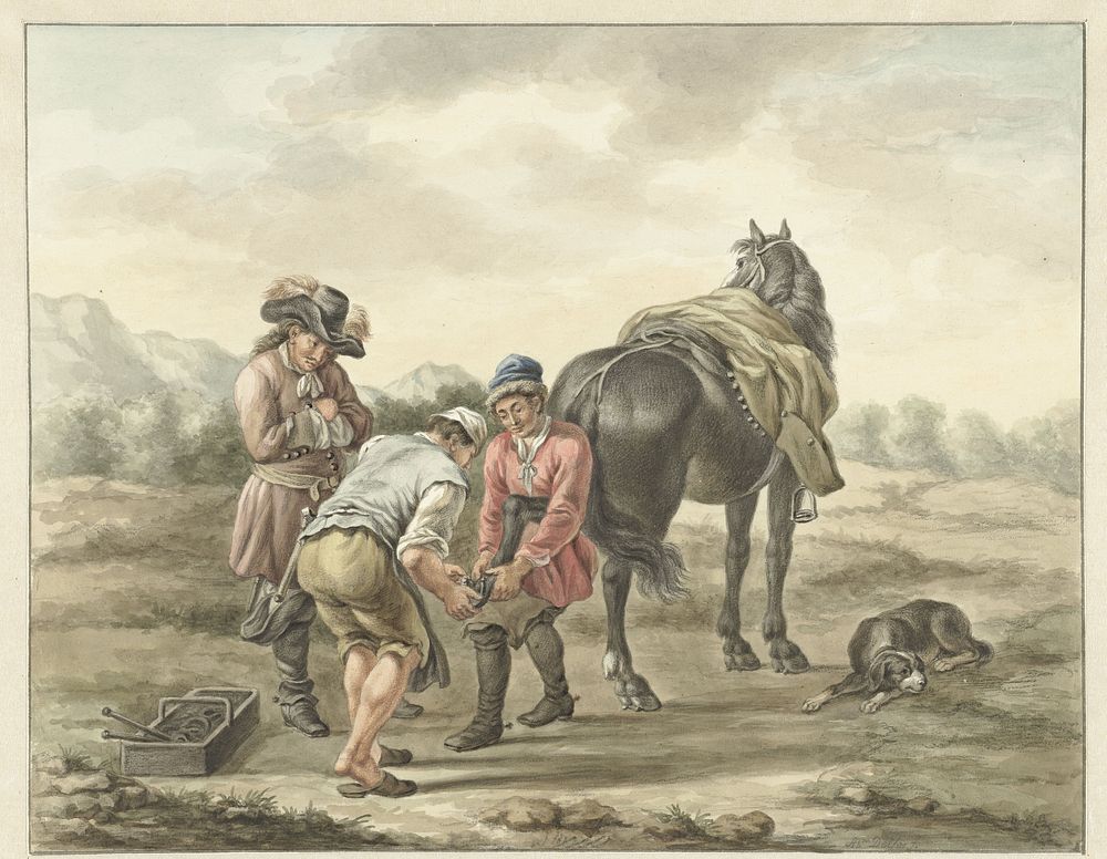 Hoefsmid in landschap (1741 - 1820) by Abraham Delfos and Jacob de Heusch