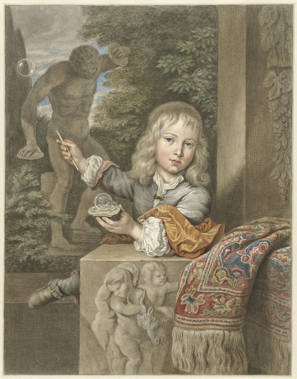 Bellenblazende jongen (1741 - 1820) by Abraham Delfos and Caspar Netscher