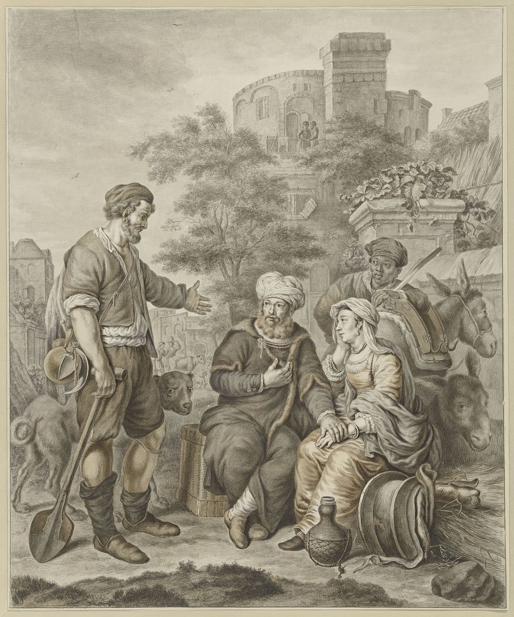 De Leviet en zijn bijvrouw in Gibea (1797) by Abraham Delfos and Gerbrand van den Eeckhout