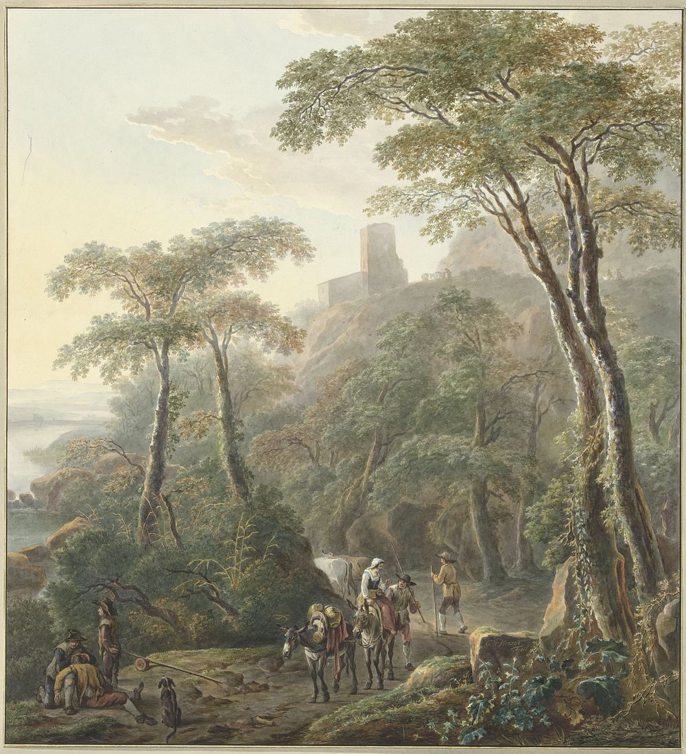 Landschap met herders en melkmeisje (1700 - 1800) by N Lamme and Jacob de Heusch