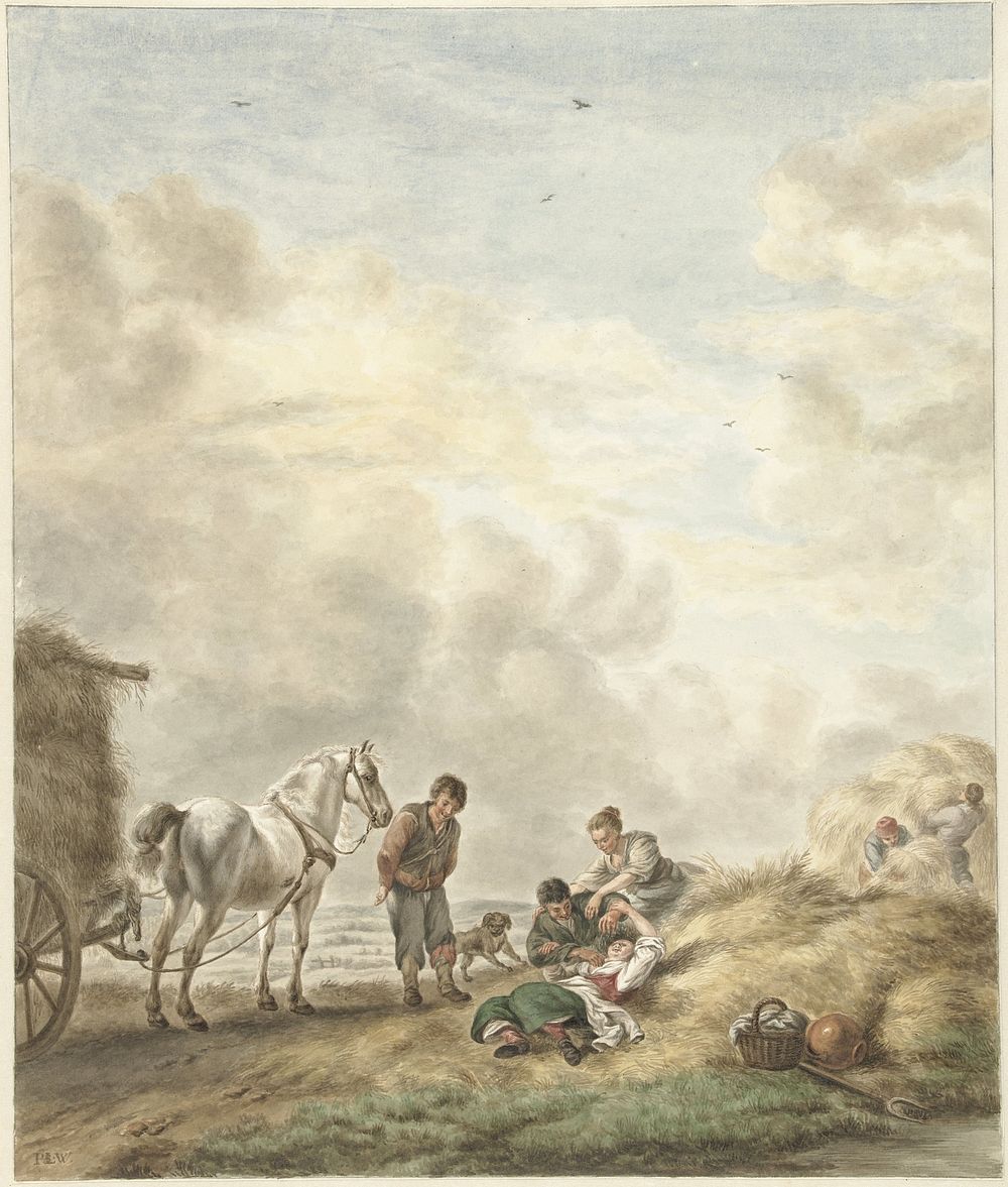 Oogstscène (1795) by Abraham Delfos and Philips Wouwerman