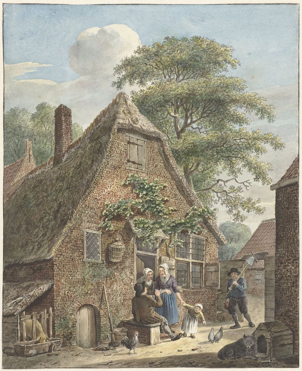 Gezin voor een boerenwoning (1773 - 1823) by Johannes Christiaan Janson