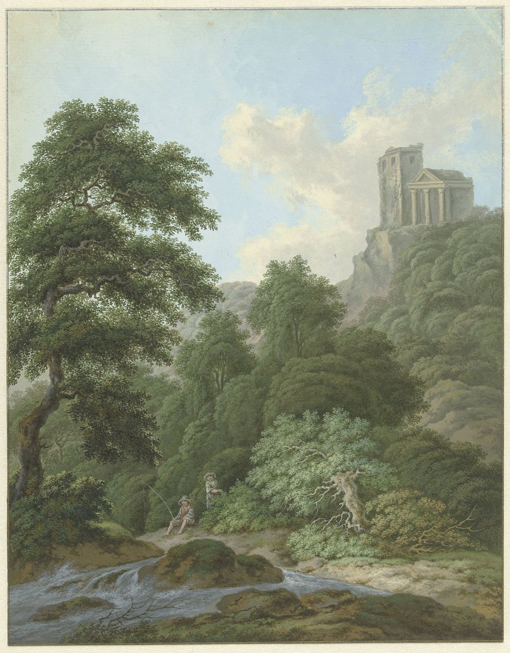 Landschap met hengelaar (1700 - 1800) by Monogrammist FWH and anonymous