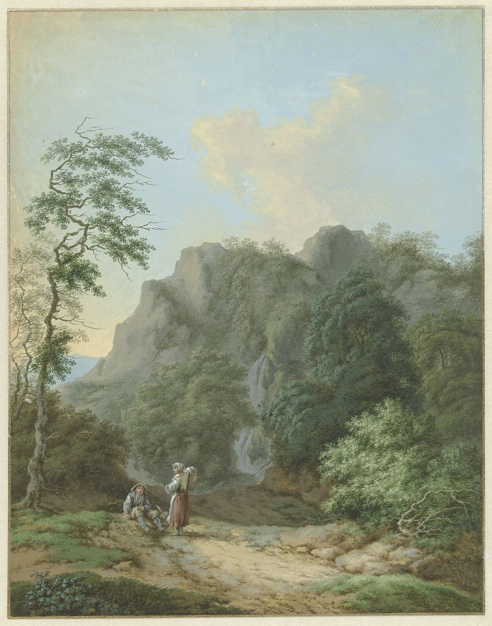 Landschap met zittende man en staande vrouw (1700 - 1800) by Monogrammist FWH and anonymous