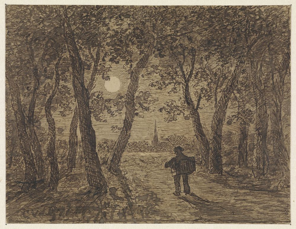 Man wandelend uit een bos bij maanlicht (1886) by Cornelis van der Griendt