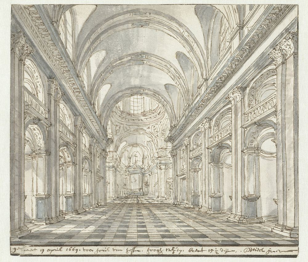 Interieur van een barokke kerk (Sint Pieter, Rome?) (1669) by Daniël de Blieck