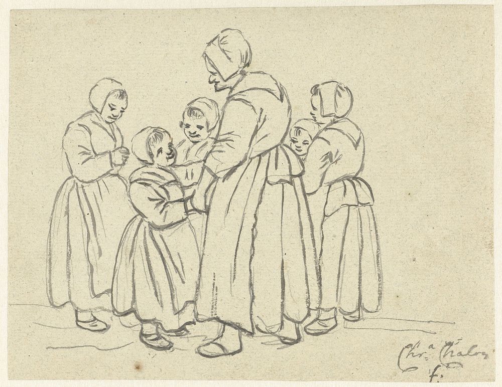 Groep kinderen met een oude vrouw (1758 - 1808) by Christina Chalon