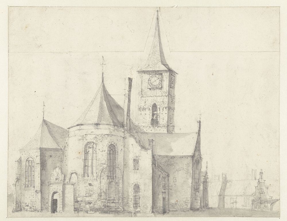 Romaanse kerk, gezien vanuit het noordoosten. (1600 - 1699) by Jan Abrahamsz Beerstraten