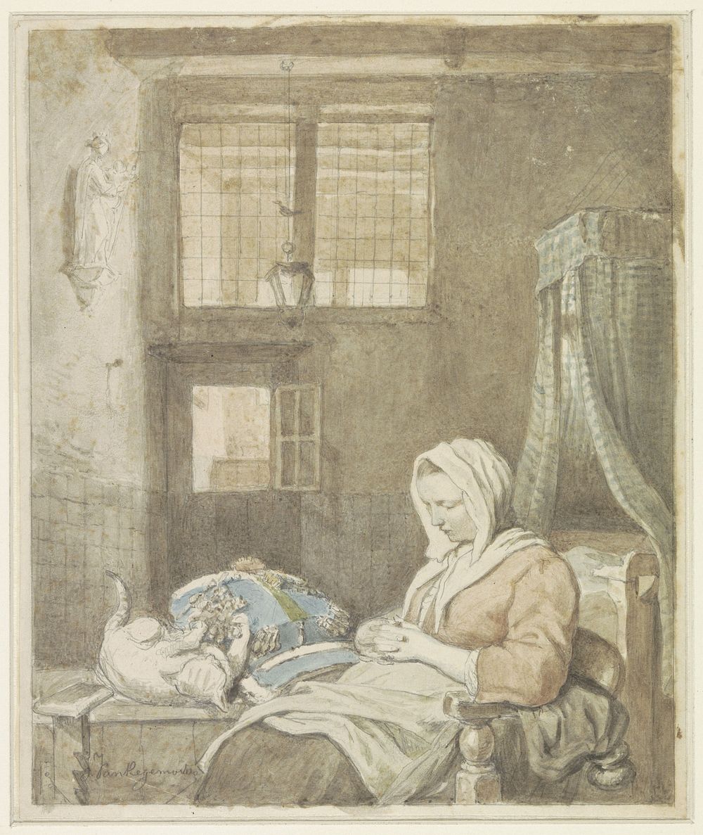 De slapende kantwerkster (1795 - 1873) by Ignatius Josephus Van Regemorter