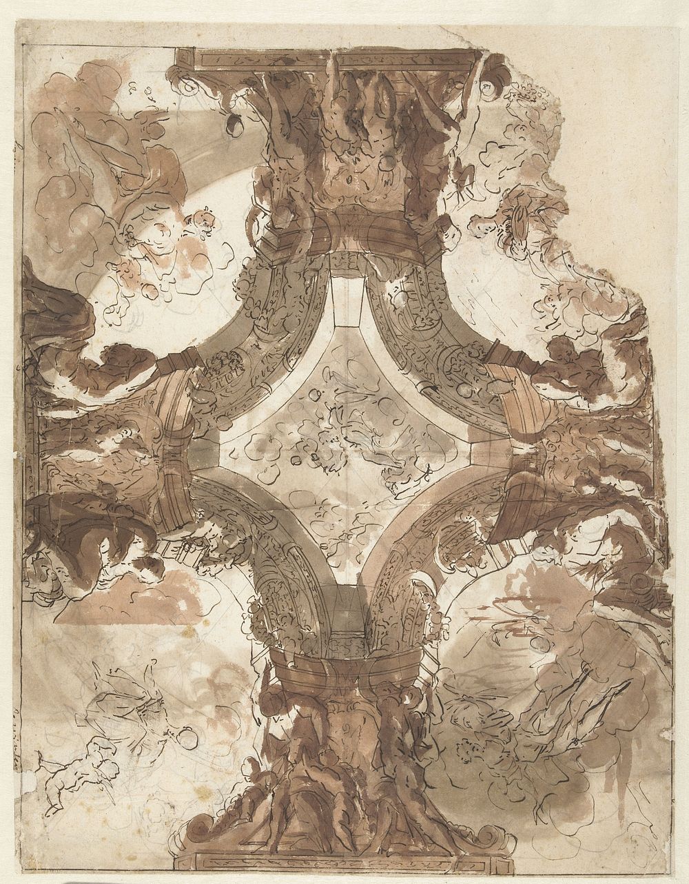 Ontwerp voor een plafond met vijf vlakken (1680 - 1757) by Mattheus Terwesten