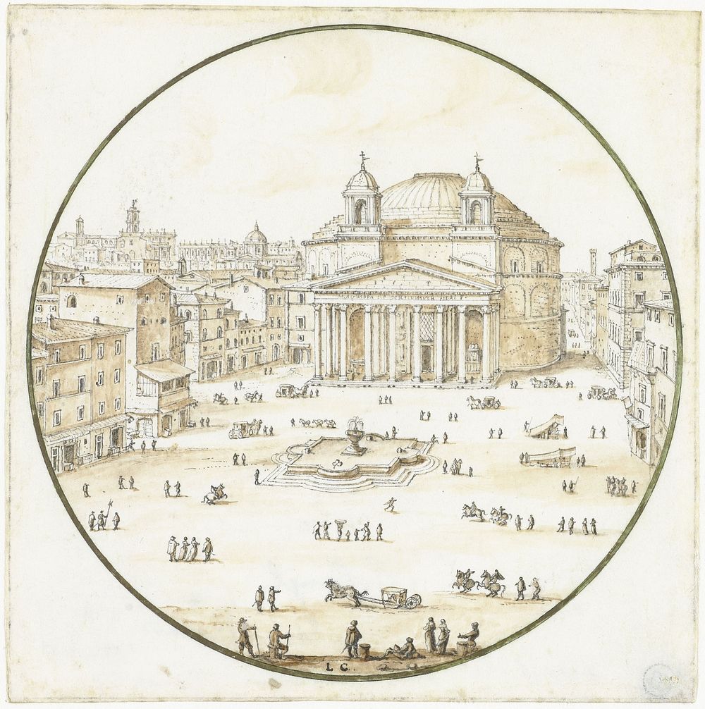 Gezicht op het Pantheon te Rome (1650 - 1720) by Lievin Cruyl