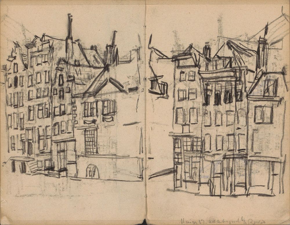 Gezicht op de Oudezijds Achterburgwal te Amsterdam ter hoogte van het Rusland (c. 1906 - 1923) by George Hendrik Breitner