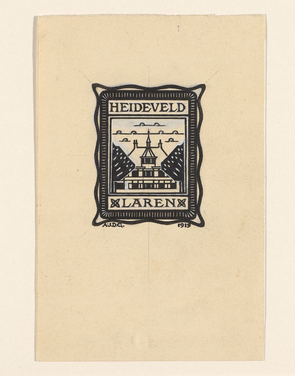 Ontwerp voor een ex libris van Heideveld te Laren (1919) by Julie de Graag