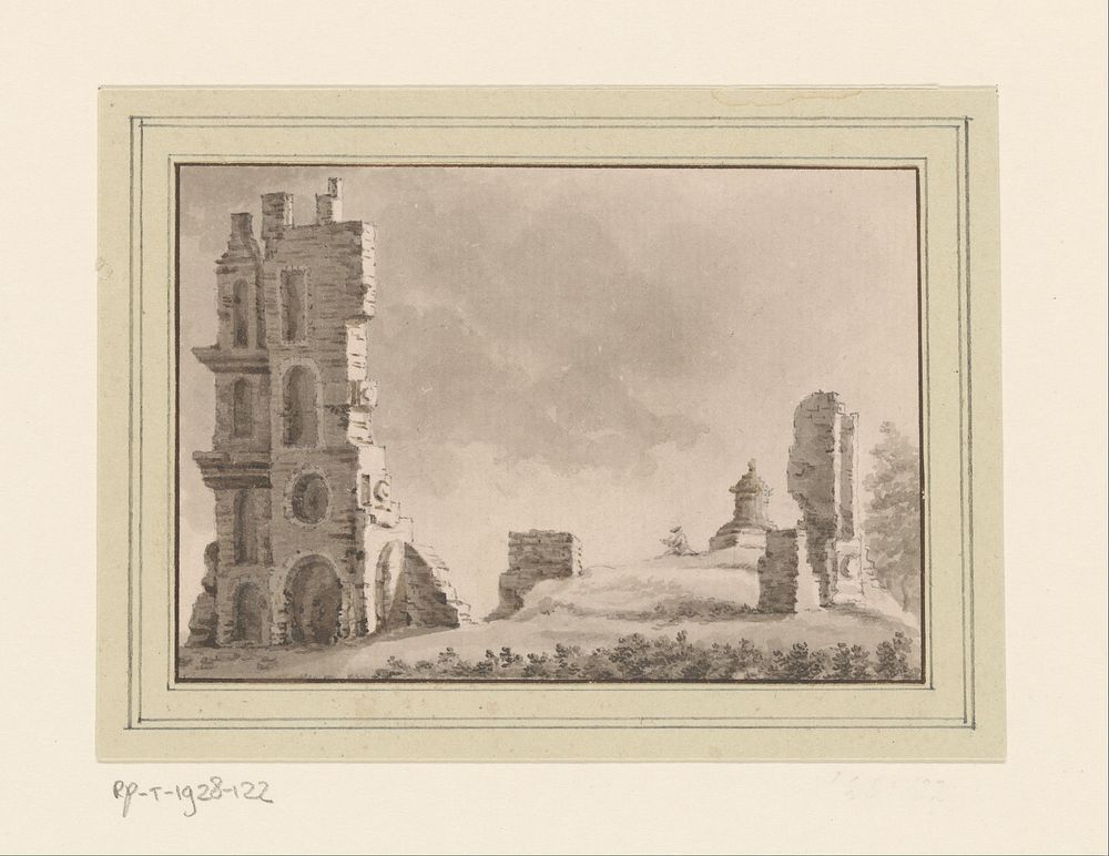 Gezicht op de ruïnes van Huis ter Kleef bij Haarlem (c. 1752) by anonymous and Hendrik Spilman