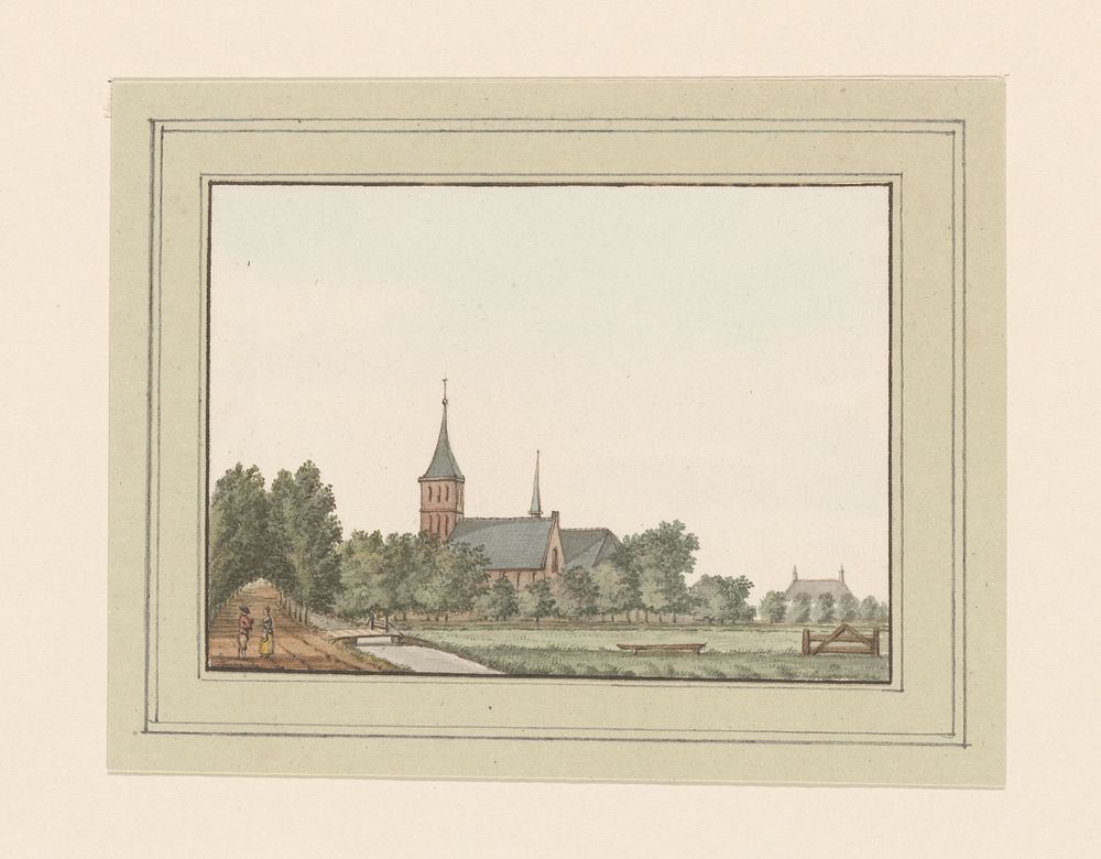 Gezicht op de kerk van het dorp Pijnacker (1700 - 1850) by anonymous