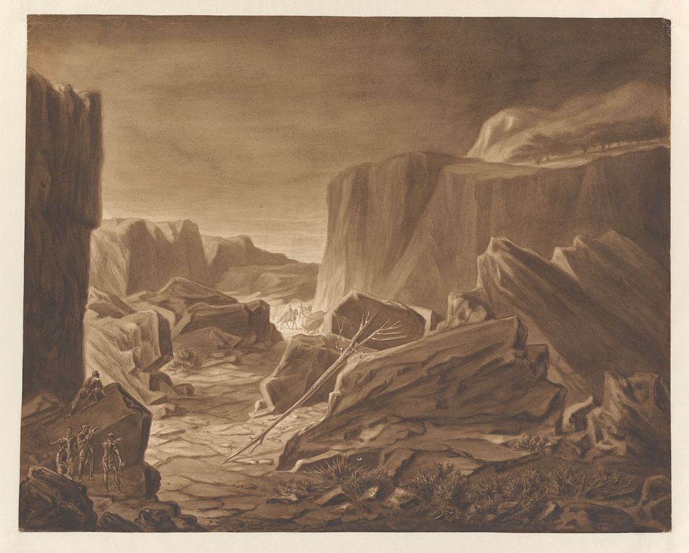 Berglandschap met overvallers die reizigers bespieden (1876) by Alexander Ver Huell
