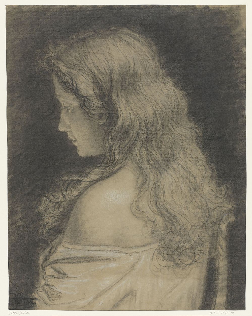 Studie van een jonge vrouw, half op de rug gezien (1845) by Eugène François de Block