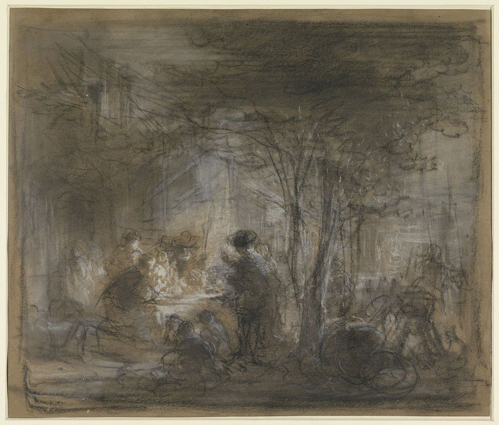 Gezelschap rond een tafel onder bomen (1822 - 1893) by Eugène François de Block