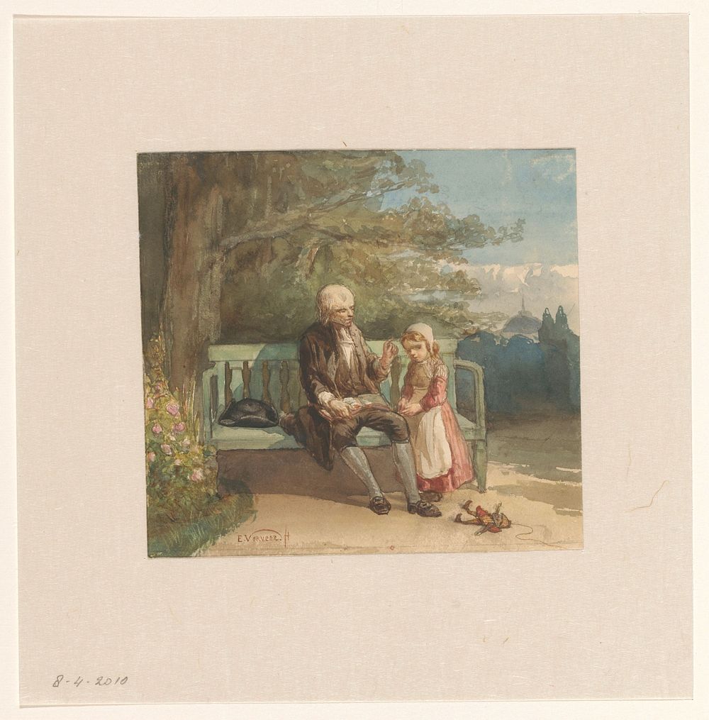 Man die voorleest aan een klein kind (1836 - 1900) by Elchanon Verveer