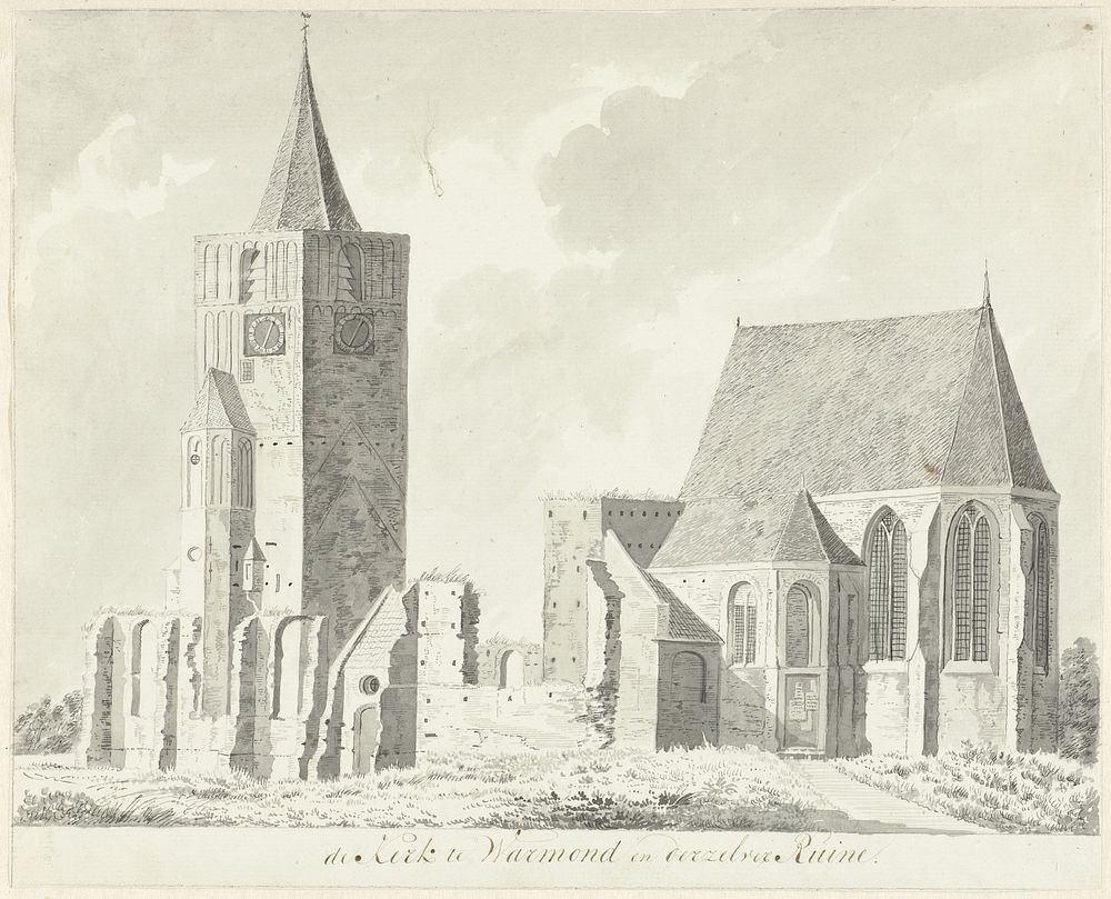 Kerk te Warmond en de ruïne daarvan (1783) by Hendrik Tavenier