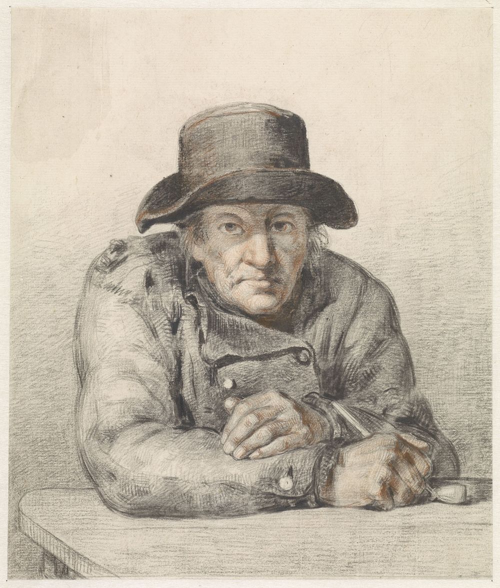 Oude man met pijp (1796 - 1850) by Jean Augustin Daiwaille