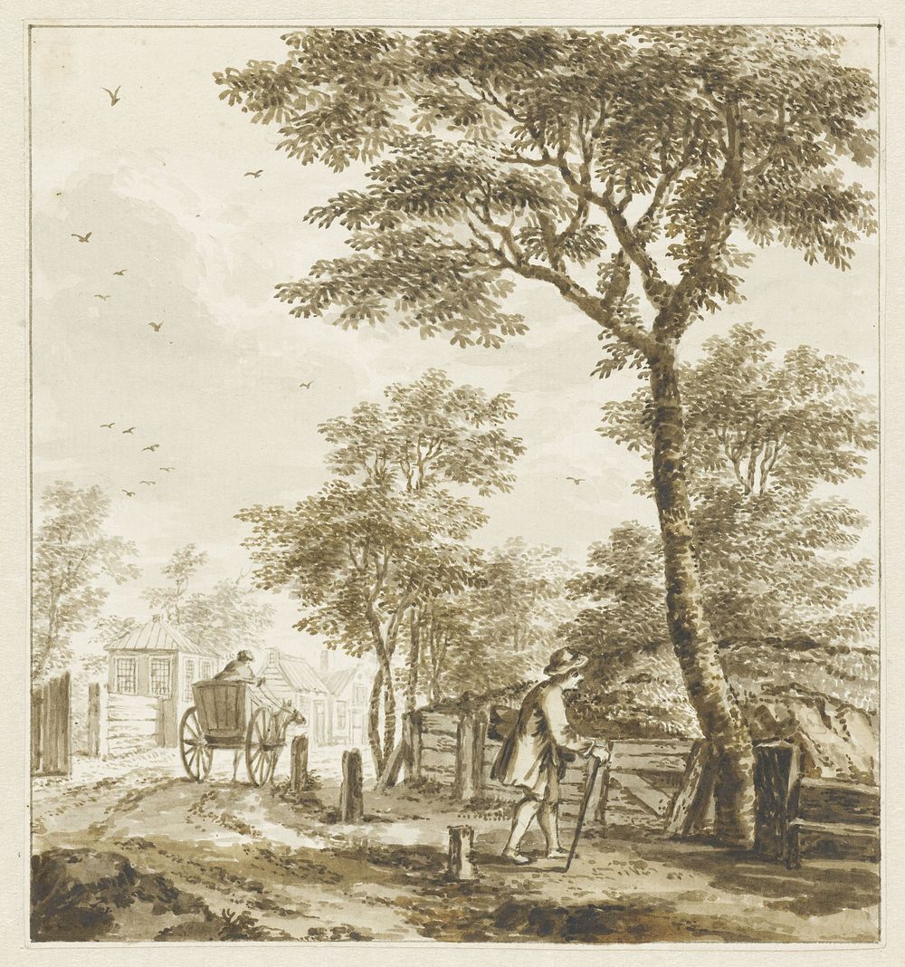 Landschap met figuren en een paard en wagen (after c. 1750 - 1808) by Bartholomeus Barbiers