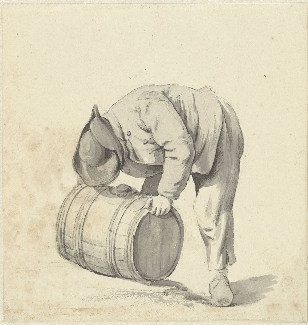 Man buigt zich voorover om een ton op te tillen (1784 - 1826) by Jacob Ernst Marcus