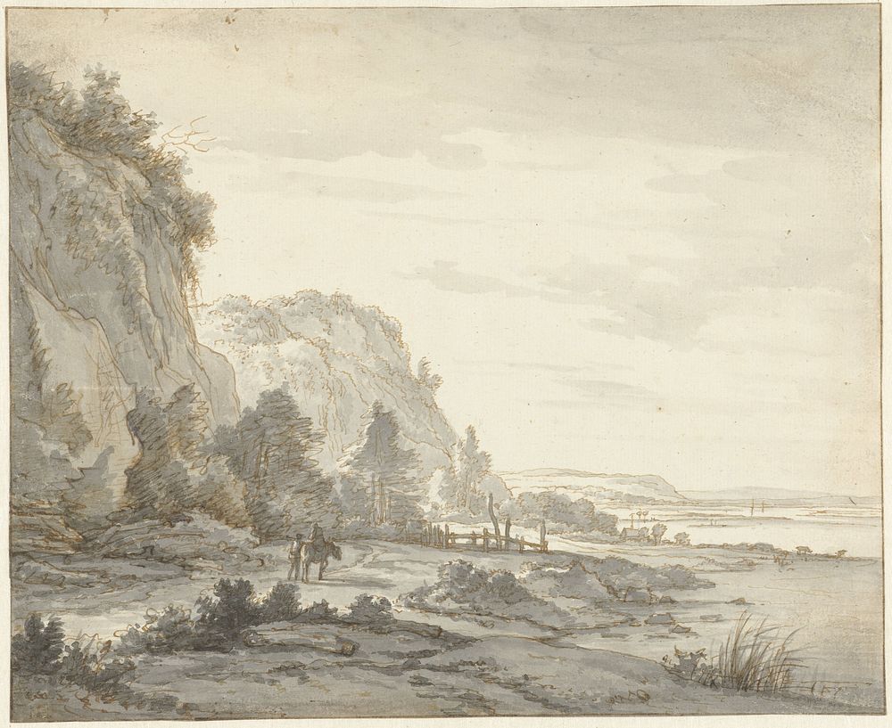 Breed rivierdal met steile bergen (1776 - 1822) by Jan Hulswit and Jan Hackaert