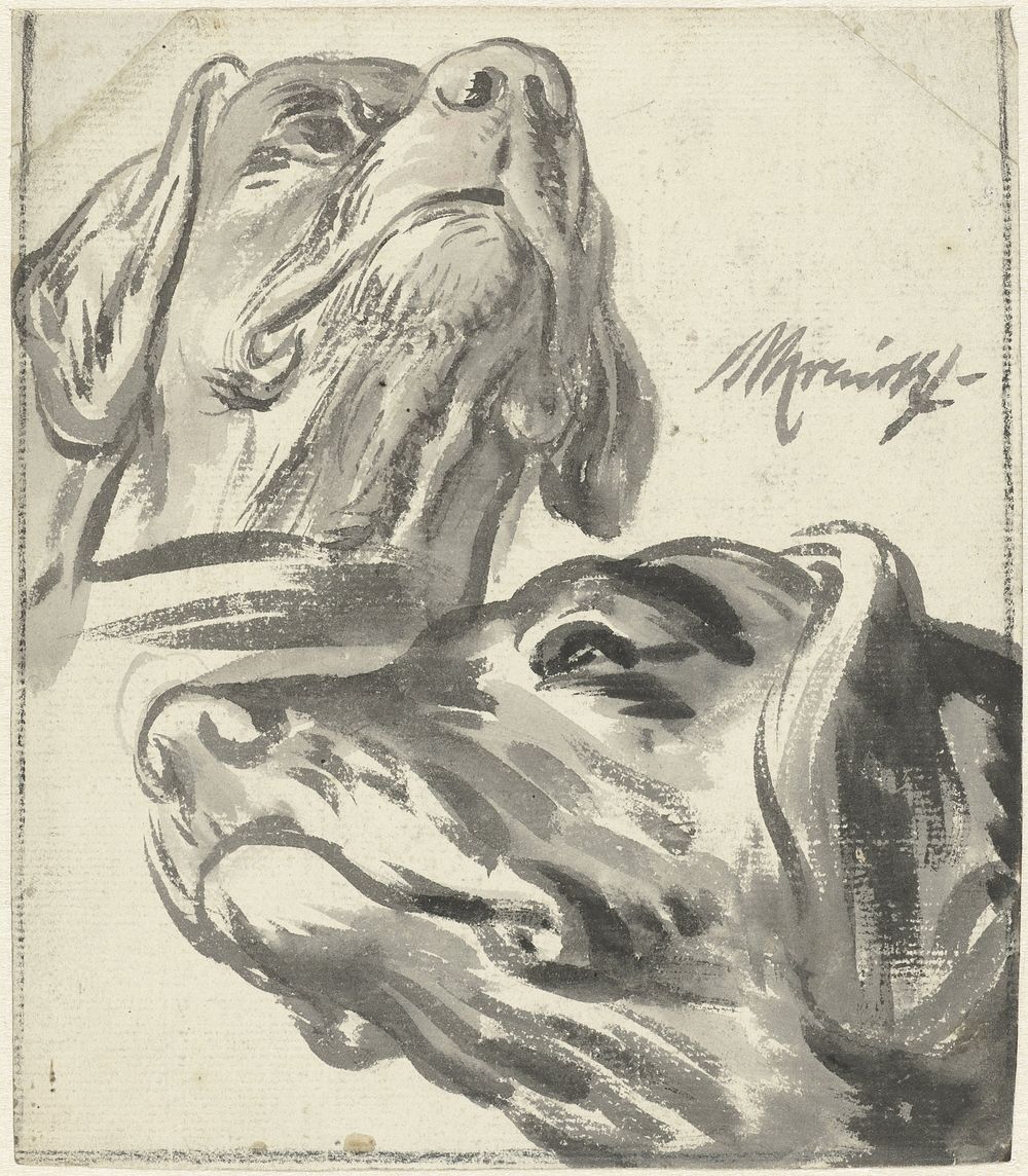 Twee hondenkoppen (1770 - 1825) by Simon Andreas Krausz