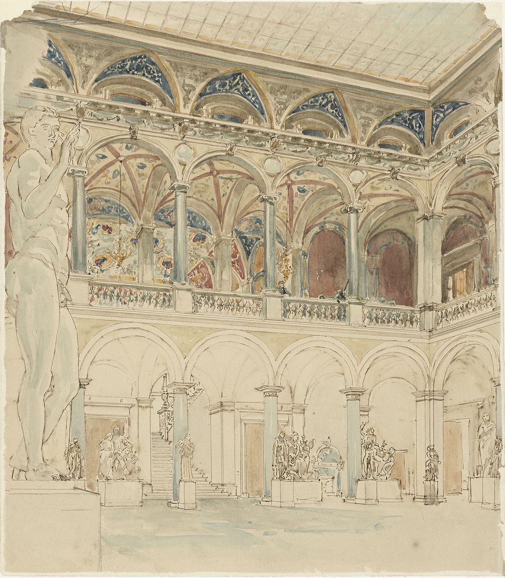 Binnenplaats van de Ecole des Beaux-Arts te Parijs (1872 - 1904) by Wilhelm Cornelis Bauer
