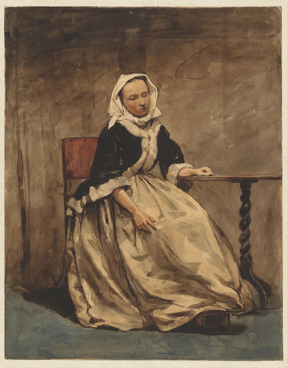 Zittende vrouw naast een kleine tafel (1832 - 1880) by Jan Weissenbruch